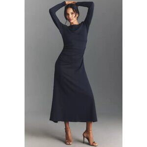 By Anthropologie Long-Sleeve Cowl-Back Maxi Dress NAVY M
